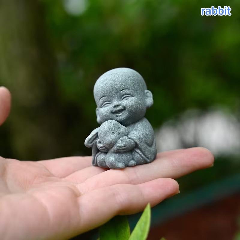 Embracing Animal Monk Figure Resin Zen Garden Decoration Stone Spiritual Ornament for Meditation Space A10