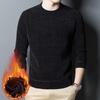Suéter de punto de manga larga con cuello redondo y forro grueso de talla grande para hombre, tops holgados de otoño e invierno