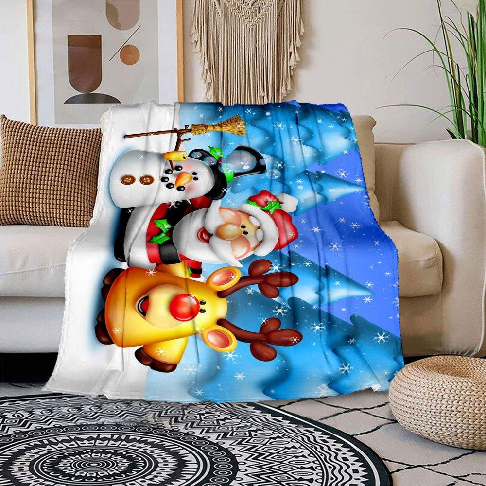 

Christmas Snowman Santa Claus Reindeer Winter Wonderland Kids Poster PrintBlanket Flannel Throw Blanket for Sofa, Bed, Travel, Camping, Offi 150x180cm