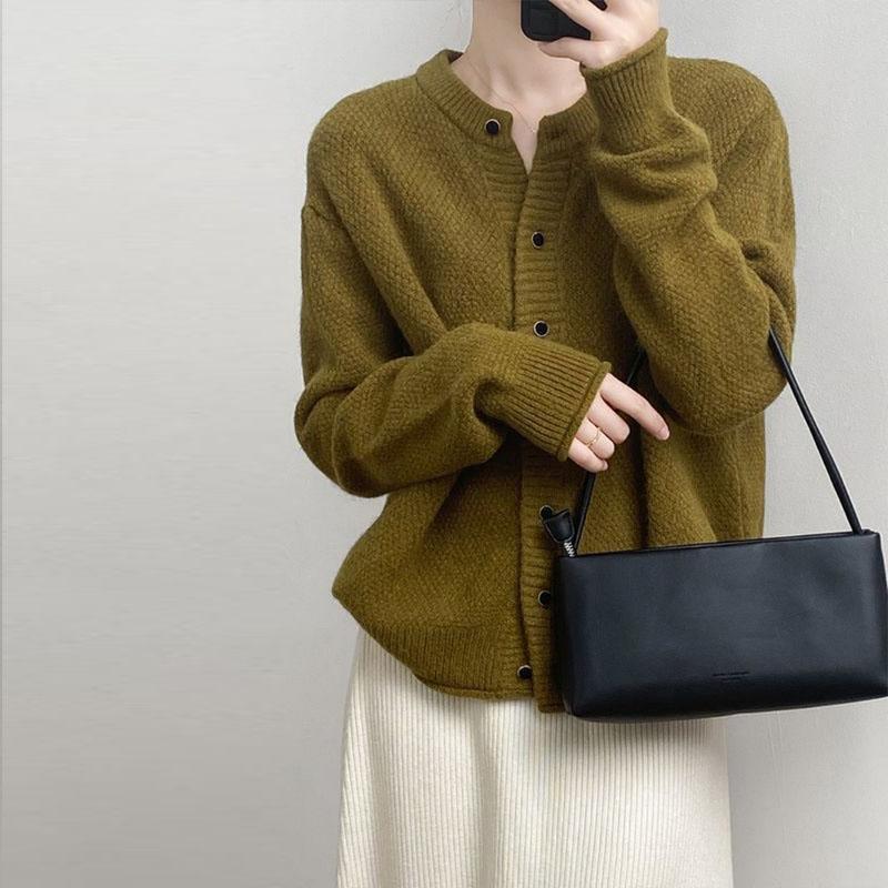 Lose Pullover Rundhals Strickjacke für Frauen 2023 Herbst kleine Langarm O Hals Pullover Strickjacke weibliche Top