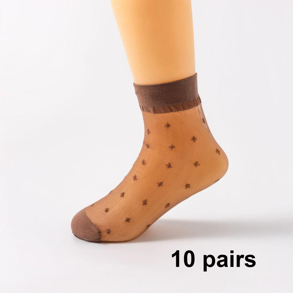 10 paia di calzini sexy elastici setosi trasparenti sottili calze corte calzini casual da donna tinta unita