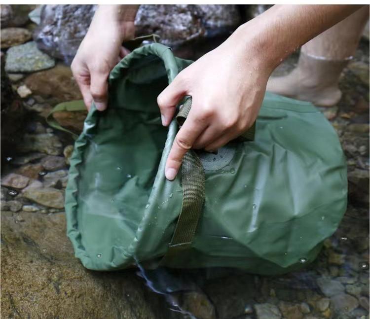 Găleată pliabilă, găleată pliabilă portabilă, recipient de apă, chiuvetă pentru camping, pescuit, drumeții, călătorii, spălat auto (Verde Armată 20L)
