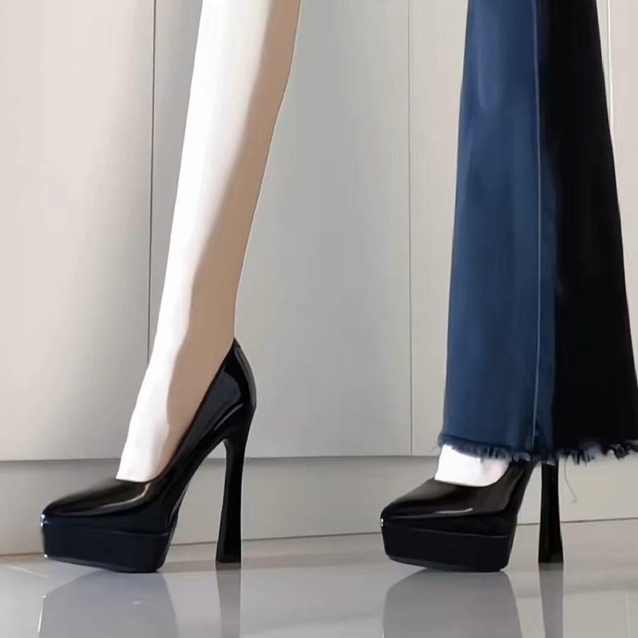 Walking Show, Spring and Autumn Thick Heels, Light Luxury Women's Versatile and Not Tired of Foot Etiquette, Red High Heels, Patent 