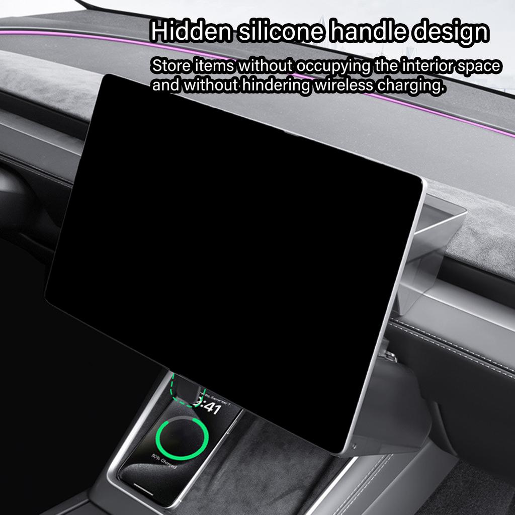 Car Storage Box for 3 / Y Juniper Magnetic Open Close Expand Under Screen Space Vehicle Interior Organizer