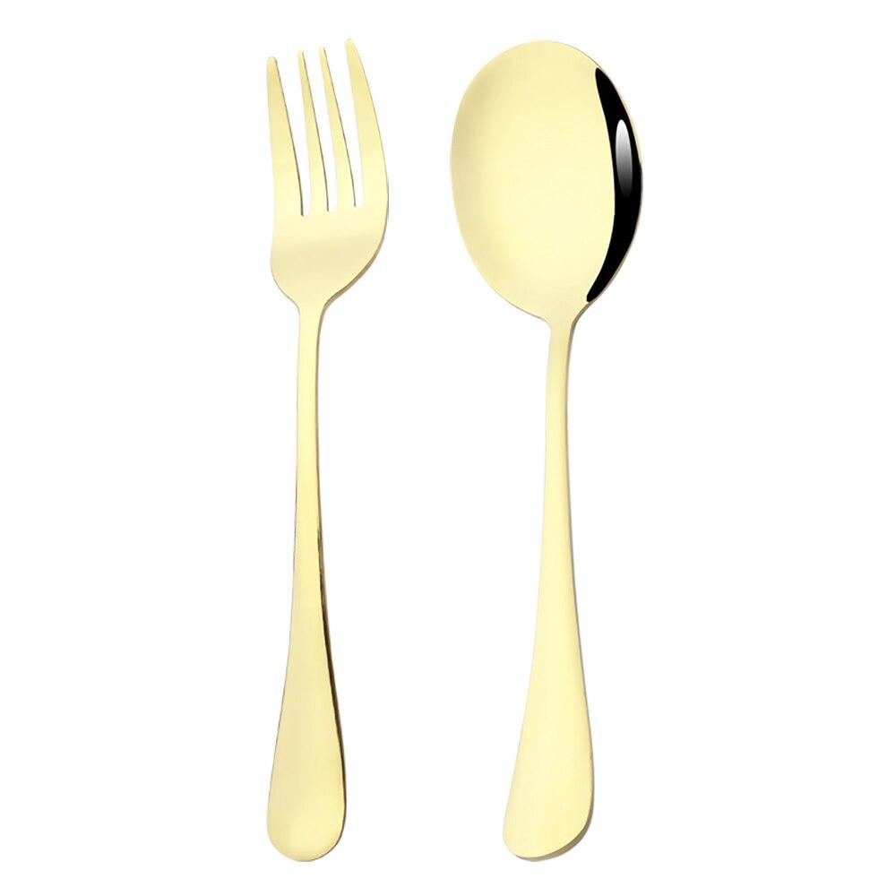 2Pcs Mirror Gold Cutlery Set Service Spoon Fork Dinnerware Cutlery Set Stainless Steel Kitchen Buffet Dinner Restaura Tableware