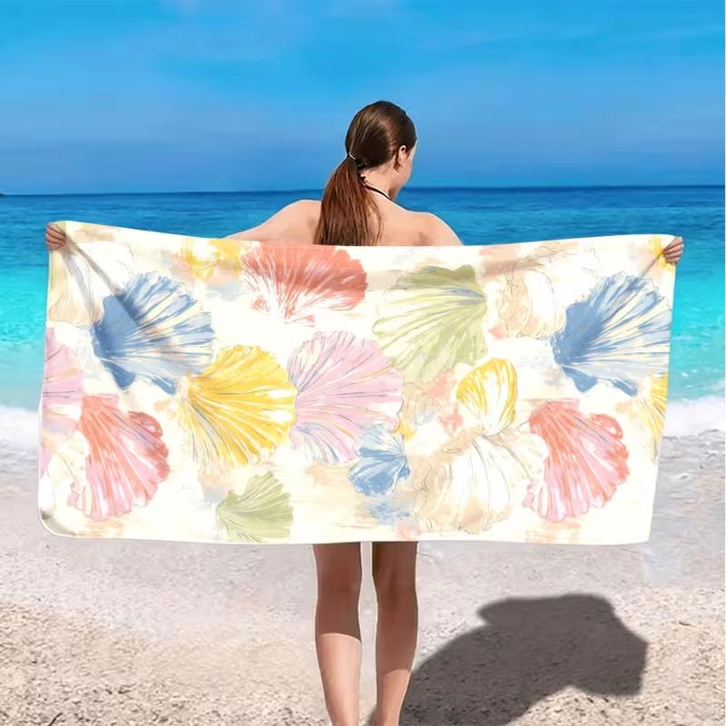 Striped Sea Turtle Hibiscus Floral Beach Towel Quick Dry Sand Free Towel Nautical Coastal Style Summer Beach Blanket