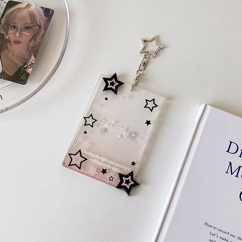 

Блестящий держатель для фотокарточек «Звезда» с брелоком, акриловые держатели для фотокарточек, держатель для ID-карты/проездного, фоторамка для фото айдола чёрный