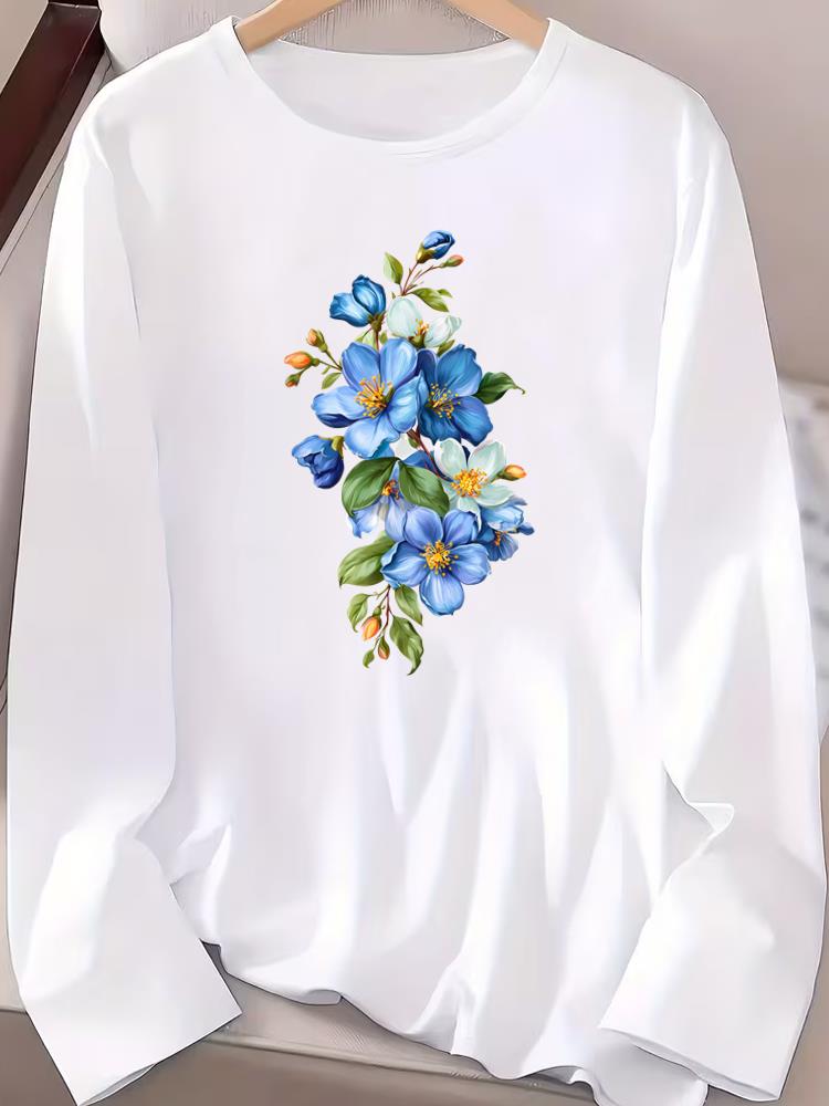 (Asian Size) butterfly style Long Sleeve T-shirts Casual Clothing Women o-neck Print T Shirt autumn winter spring Fashion Top Graphic Tee