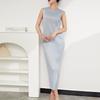 Miyake Women's Solid Sleeveless Pleated Slim-Fit Summer Maxi Dress