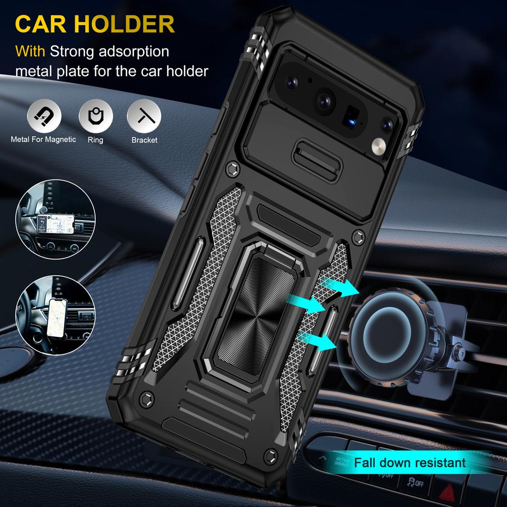 For Google Pixel 8 Pro Armor Series Kickstand Phone Case Slide Camera Protection PC+TPU Cover