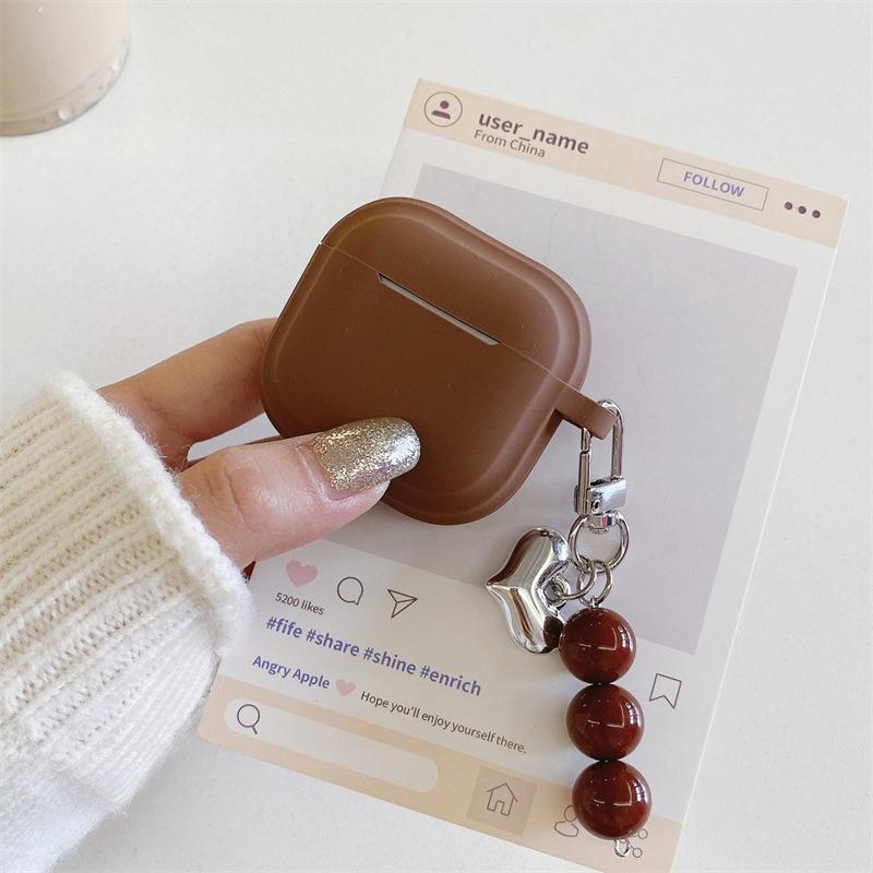 Solid color beaded heart case suitable for AirPods Pro 1st generation, 1st generation Pro 1st generation Apple Bluetooth earphone case