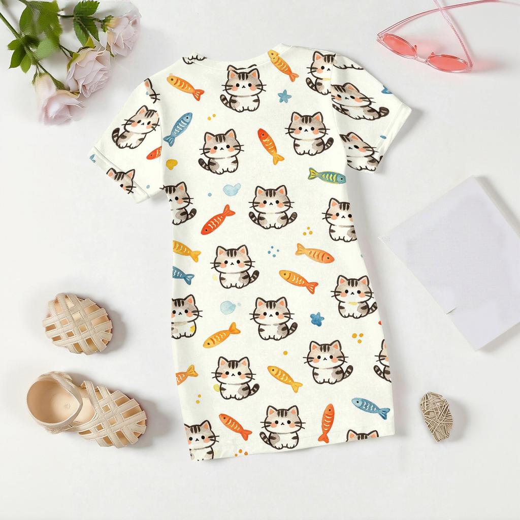 Girls Animal Print Dress Short Sleeve Loose Fit Round Neck Lightweight Casual Dress for Kids Summer Wear