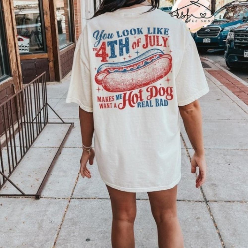 Hot Dog 4th Of July Tshirt Unisex Clothes Kawaii Clothes Ropa Mujer Y2k Top Aesthetic Clothes