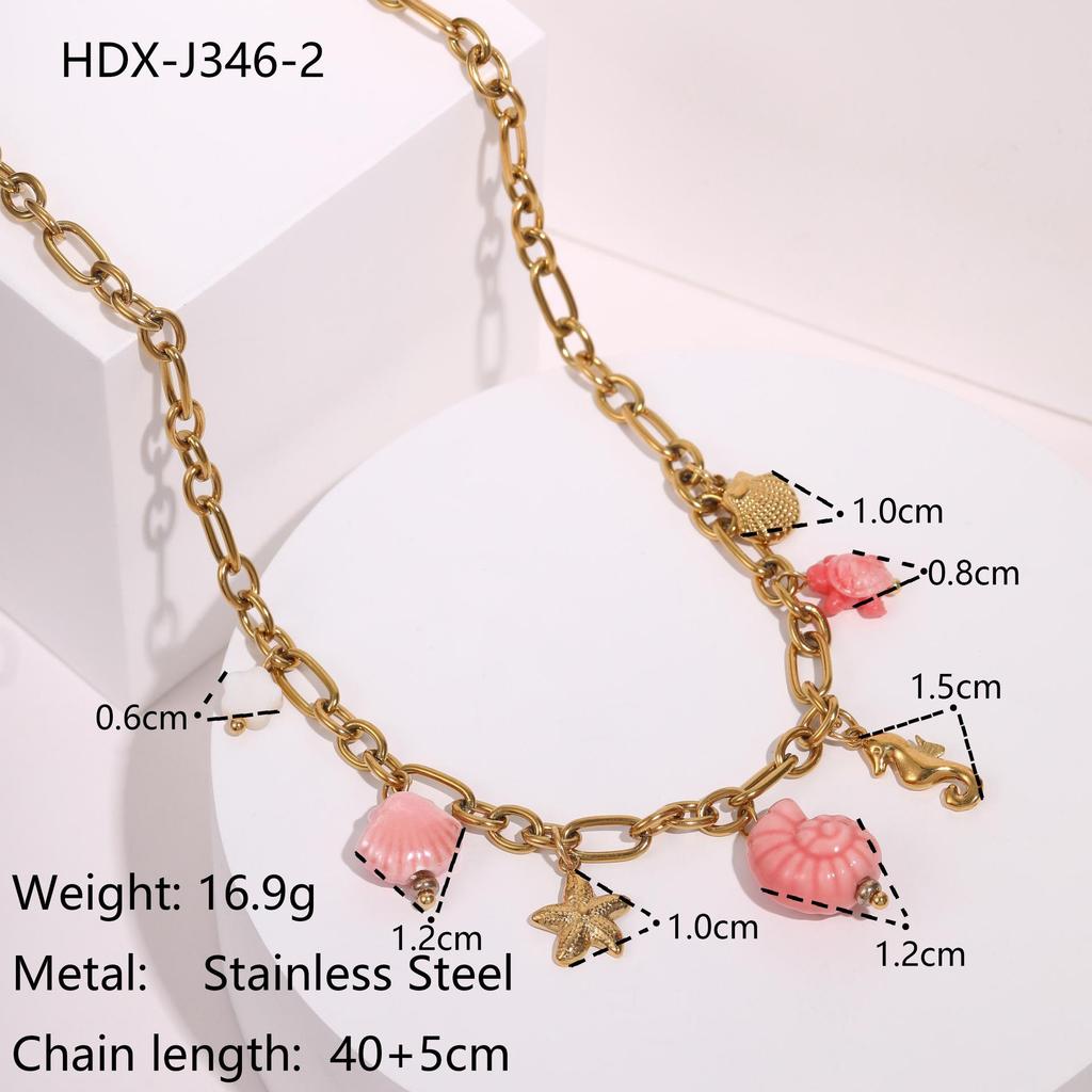 Starfish Flower Pendant Necklace with Pearl Shell on Stainless Steel Clavicle Chain