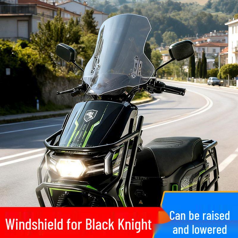 

Black Knight Electric Vehicle Front Windshield Modification: Heightened Transparent Wind Deflector with Chest Protection. 40cm Dark - Adjustable