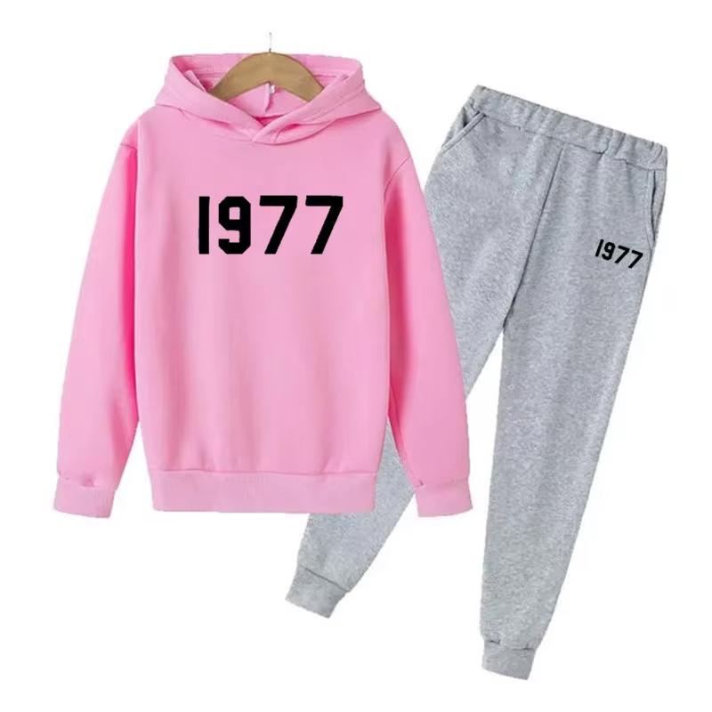 Fashion Casual 1977 Boys Girls 2 Piece Sets Tracksuit Kids Hooded Sports Suit Children Hoodies Sweatshirt Top+Pants Streetwear