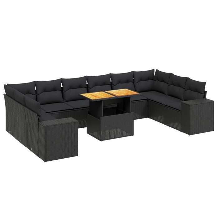 VidaXL Salon de Jardin avec Coussins 11 pcs, Canapés de Terrasse, Ensemble de Meubles de Patio, Mobilier d'Extérieur, Noir 3272805