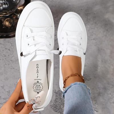Women's Classic White Lace-Up Sneakers with Golden-Tone Accents