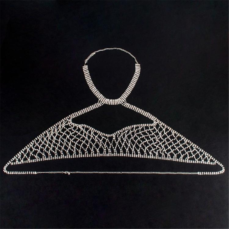 Eye Catching Mesh Body Chain With Glitters Rhinestones Backless Sleeveless Clubwear Suitable For Travel And Photo Props