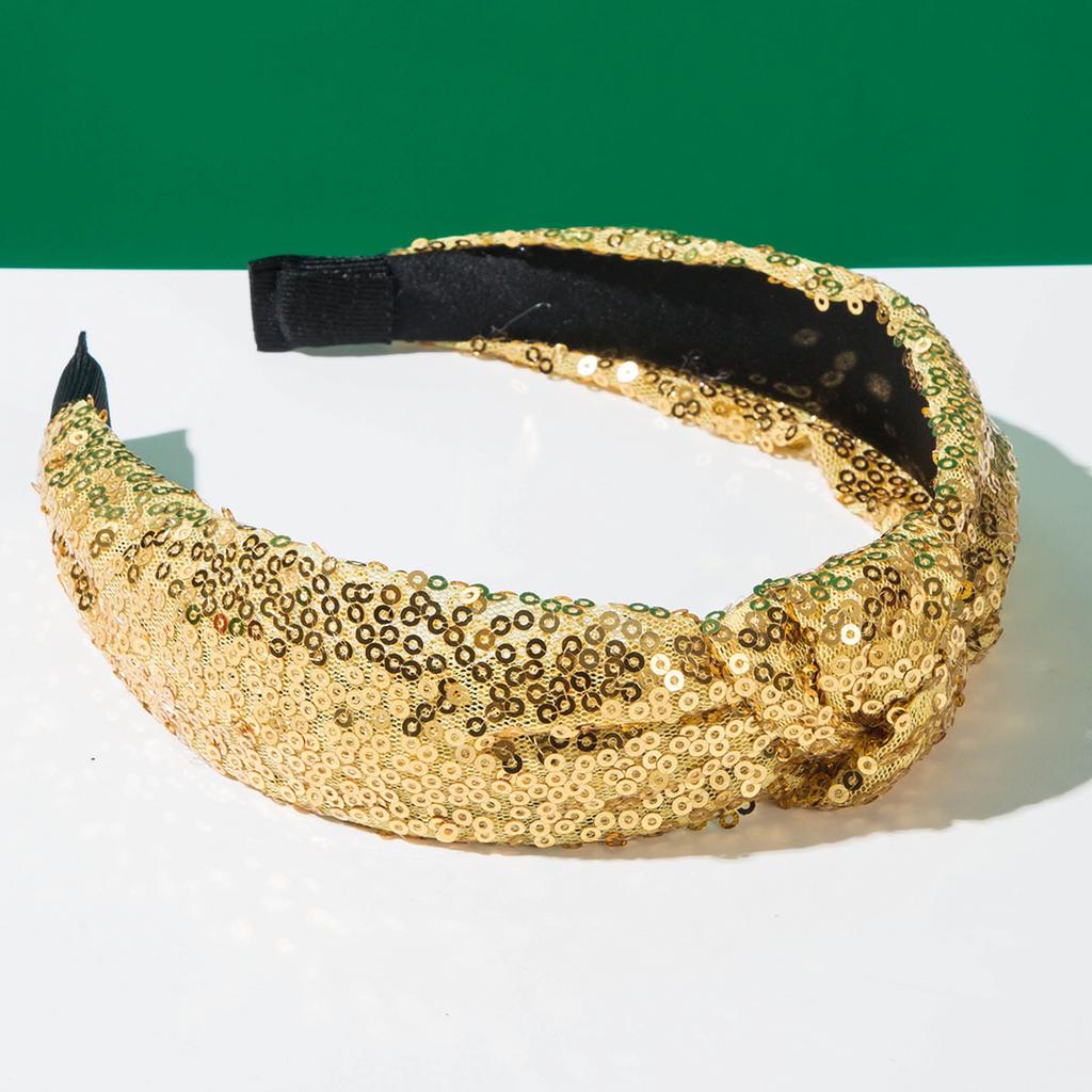 Red Green Christmas Headband for Women, Fabric Knot with Sequins, Party Hair Accessory