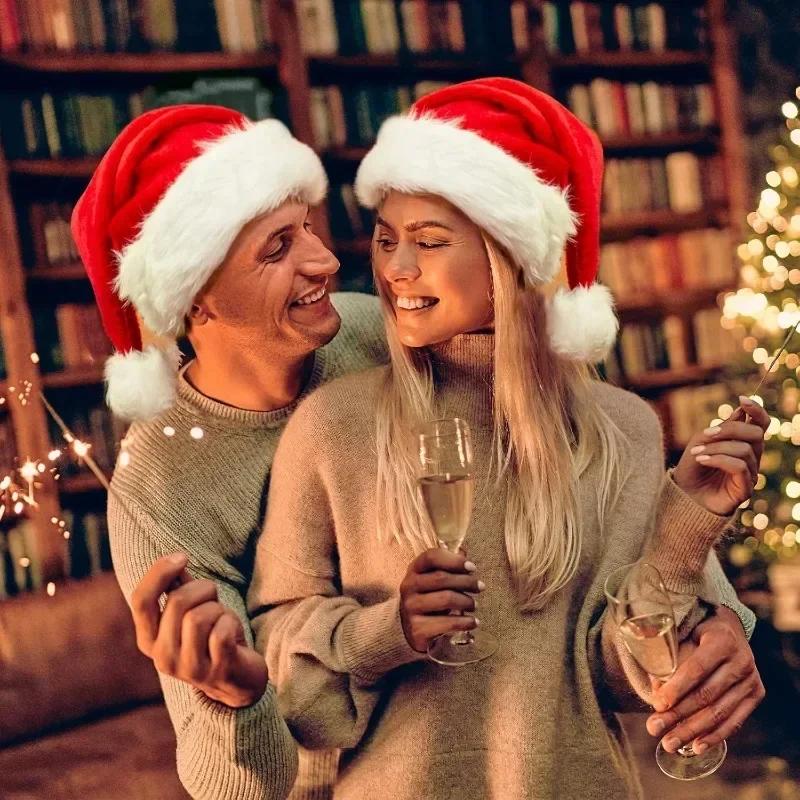 10/1PCS Winter Thickened Christmas Hats for Adults Kids Soft Velvet Plush Santa Claus Caps New Year Party Home Decor Supplies