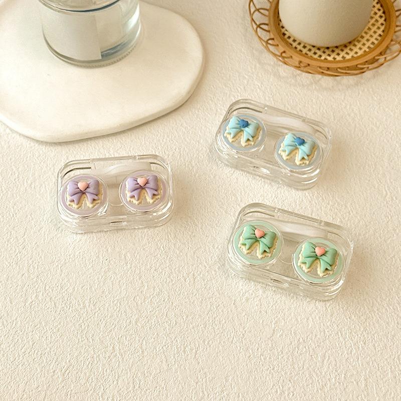 Contact Lens Cases Cute Transparent Pink Bow Contact Lens Case Girl Portable Beauty Pupil Box Storage Eye Care Container Box