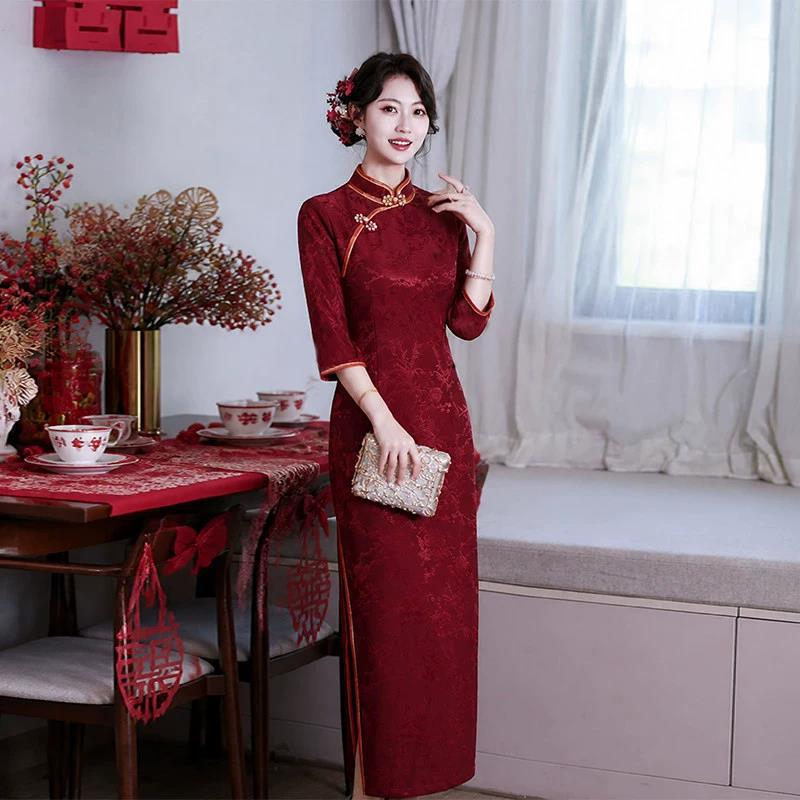 Red national style new Chinese long improved cheongsam 1011 new female senior feeling happy mother happy mother-in-law toasting clothes