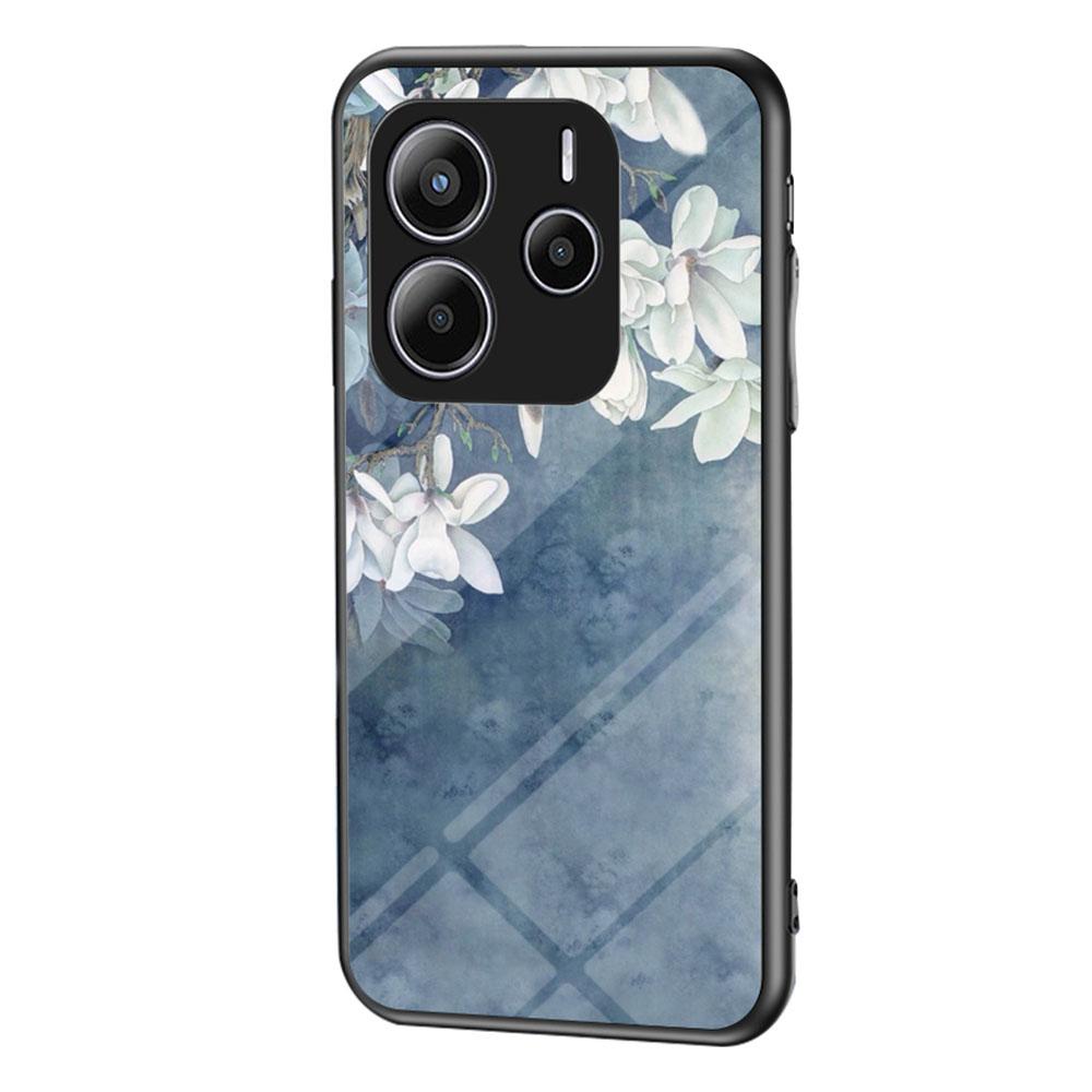 Für Xiaomi Redmi Note 14 5G Hülle Blumenmuster TPU+Gehärtetes Glas Schutzhülle