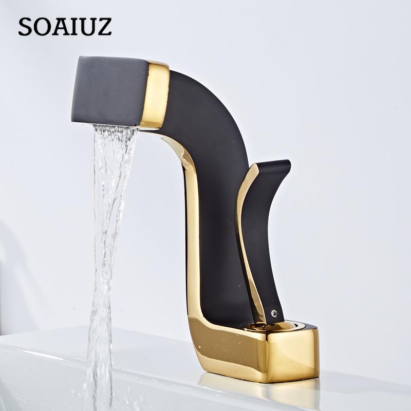Tuqiu Bathroom Faucet Brass Gold White Bathroom Basin Faucet Cold And Water Mixer Sink Tap Deck Mounted