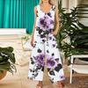 Women's Fashion Casual Button Sleeveless Jumpsuit Floral Flower Print Cotton Pocket Jumpsuit