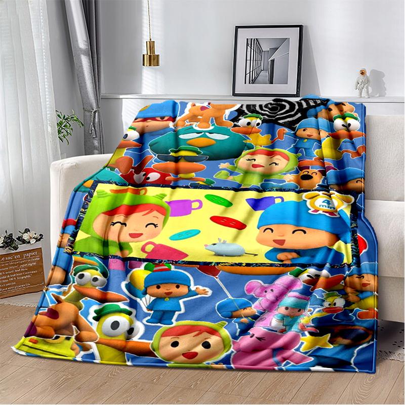 Coperta Cartone Animato 3D Divertente P-Pocoyo Elly Pato, Morbida Coperta da Lancio per Casa Camera da Letto Letto Divano Picnic Viaggio Ufficio Copertura Regalo per Bambini