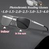 Retro Double Beam Metal Photochromic Reading Glasses Vintage HD Anti Blue Light Ultra Light Men's Business Presbyopia Glasses