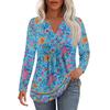Women's Fashion Casual V Neck Floral Print Long Sleeve Pleated Blouse Top Lightweight Comfortable Soft Fabric Stylish Design