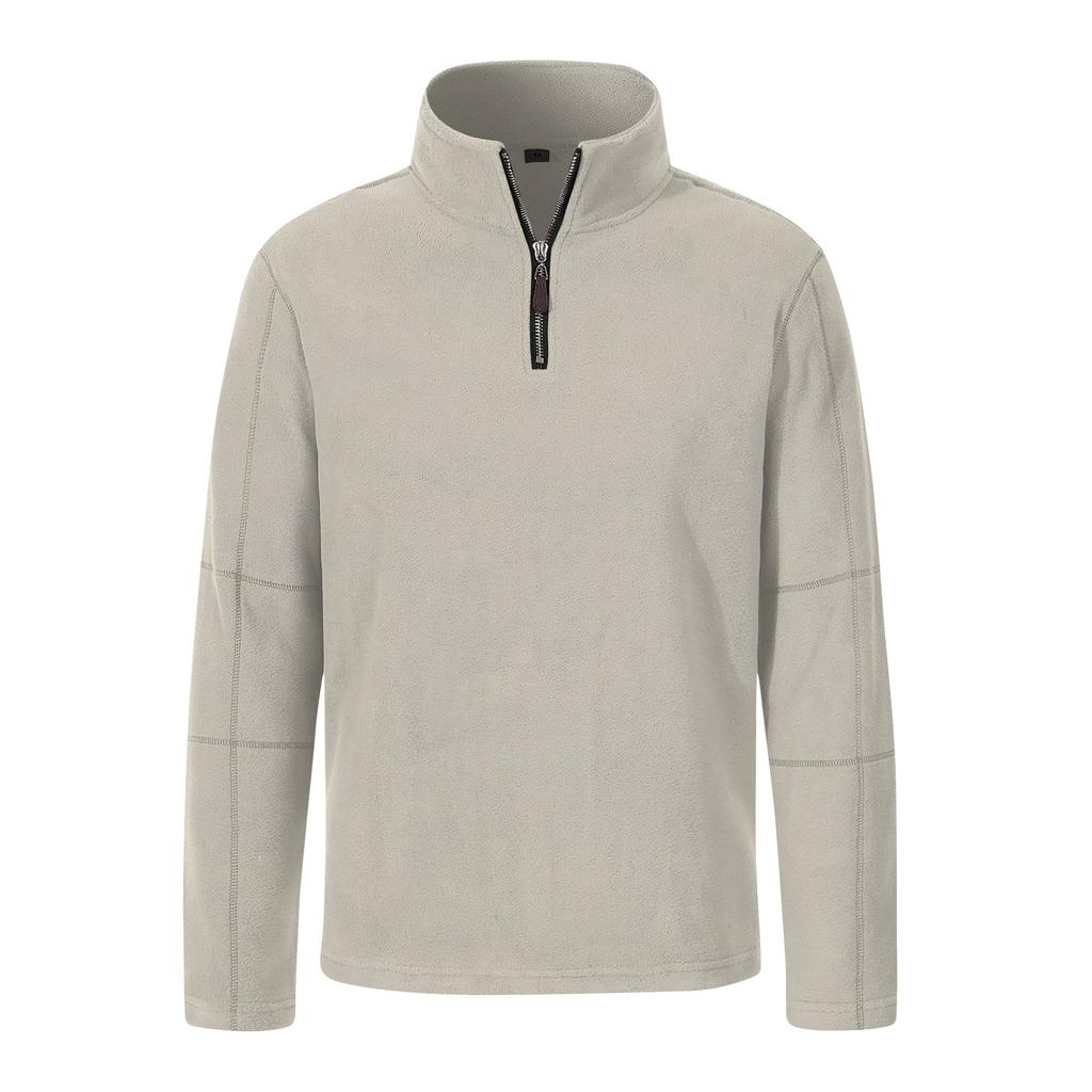 Men's Winter Solid Color Fleece Sweatshirt Men's Casual Half Zipper Stand Collar Sweatshirt
