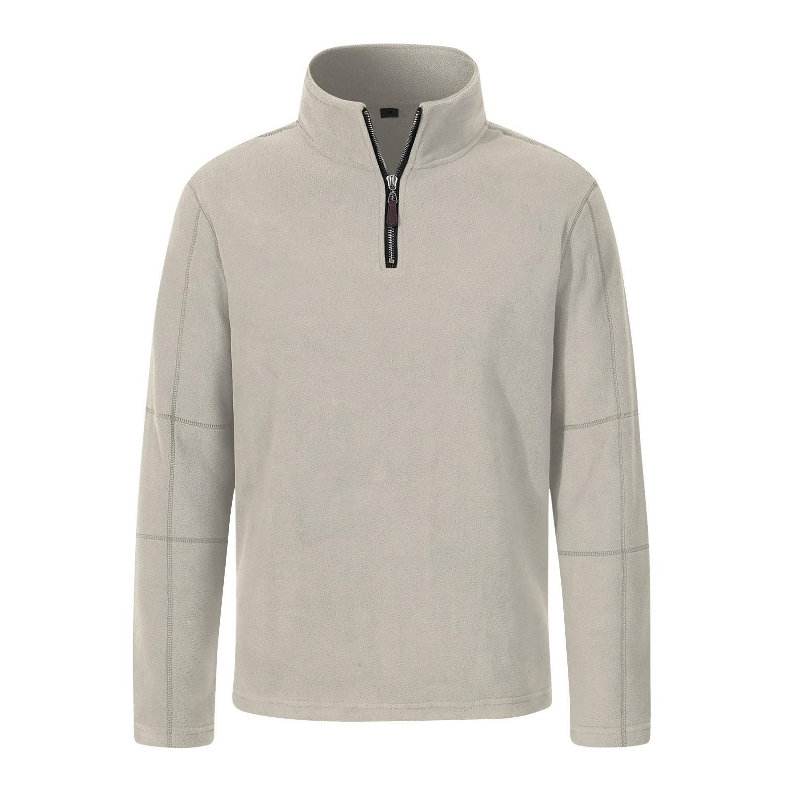 

Мужская зимняя однотонная флисовая толстовка, мужская повседневная толстовка с полузастежкой-молнией и воротником-стойкой L хаки