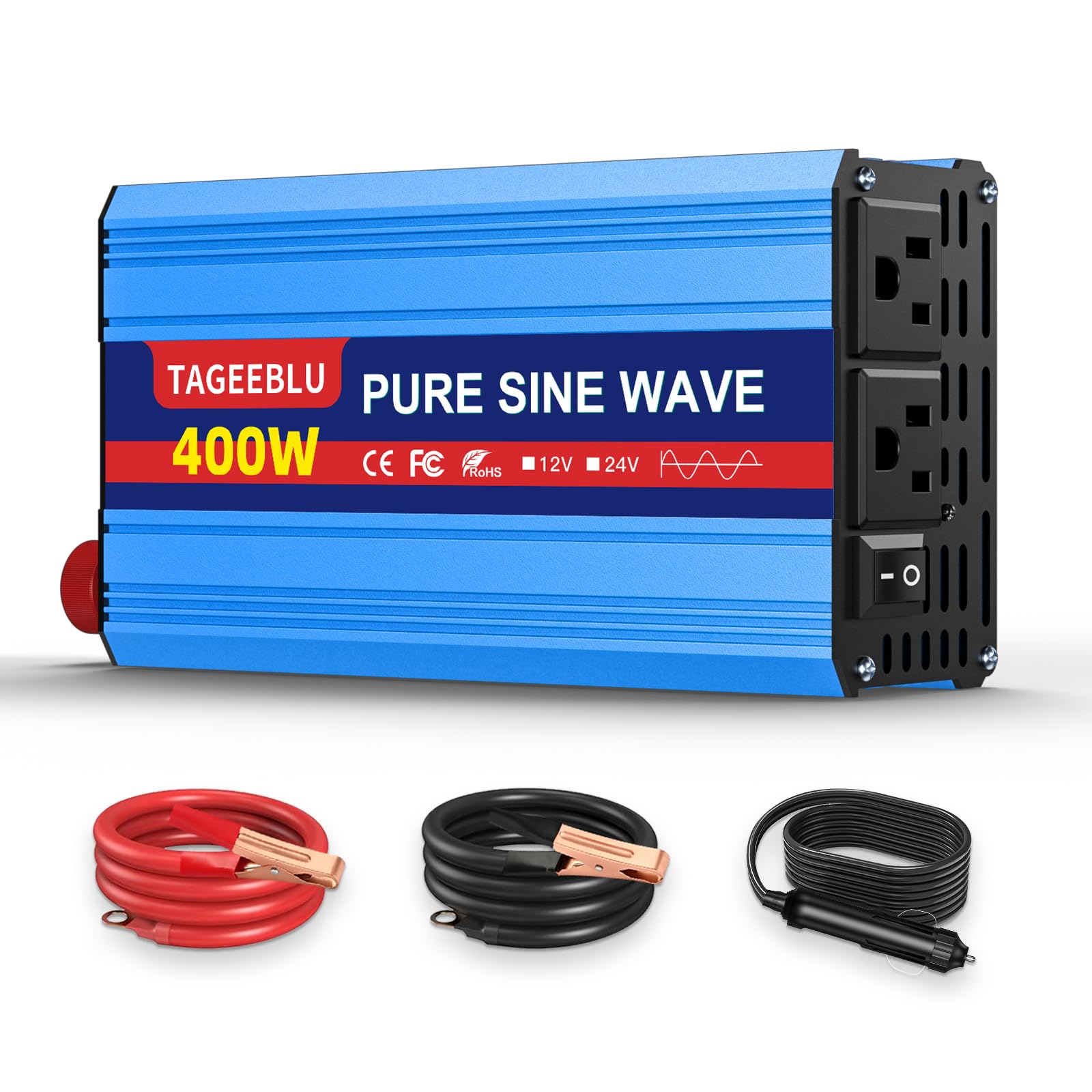 

TAGEEBLU 400W Sine Wave Converts DC12V to AC100V Car 2 AC Emergency Power Supply for Home Car Camping Outdoor and Camper Supplies Inverter, 12V/100V,