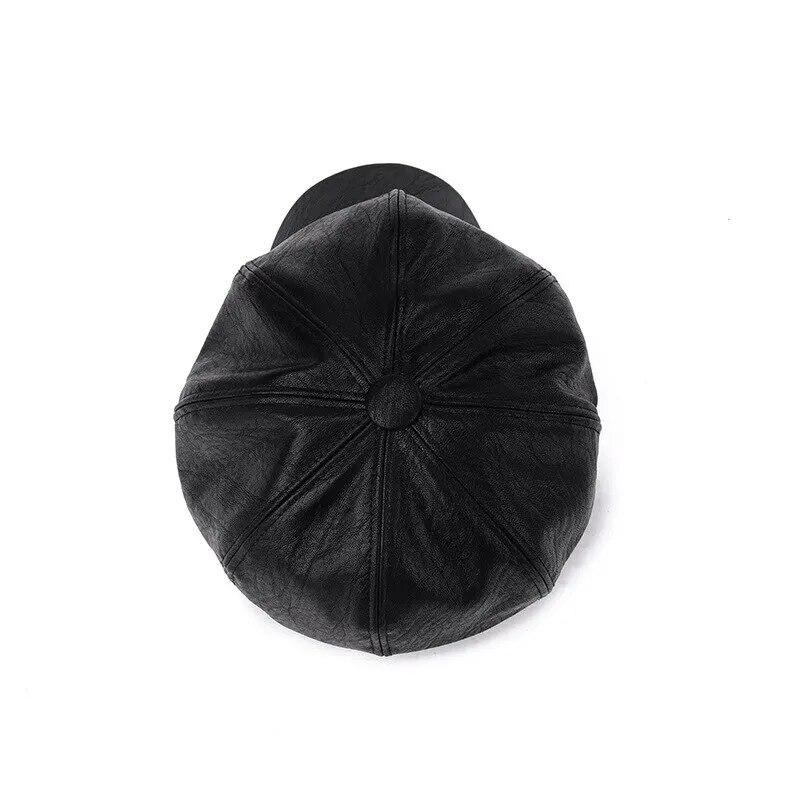 Autumn Winter Hats for Women Solid Plain Octagonal Newsboy Cap Men Ladies Casual PU Leather Hat Winter Beret Painter Cap