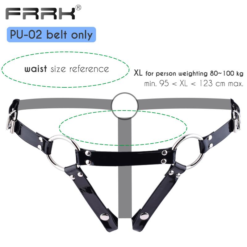 FRRK PU pásový postroj pro hráče BDSM Metal Chastity Cage v různých velikostech Sexy dospělí Intimní produkty Sexuální hračky Bondage