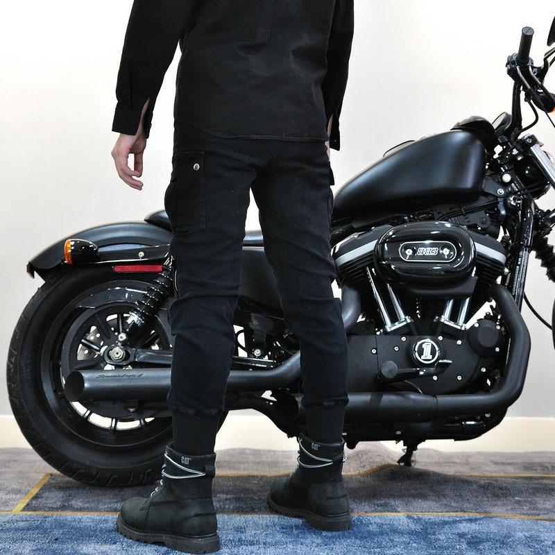 Motorcycle riding pants casual locomotive Kevlar drop-proof windproof jeans threaded pants leg bundle knight pants men