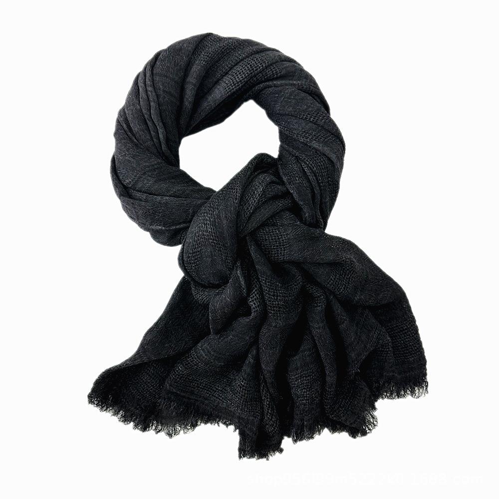 Women's Cotton Scarf Winter Solid Color Jacquard Hollow Literary Style Warm Scarf