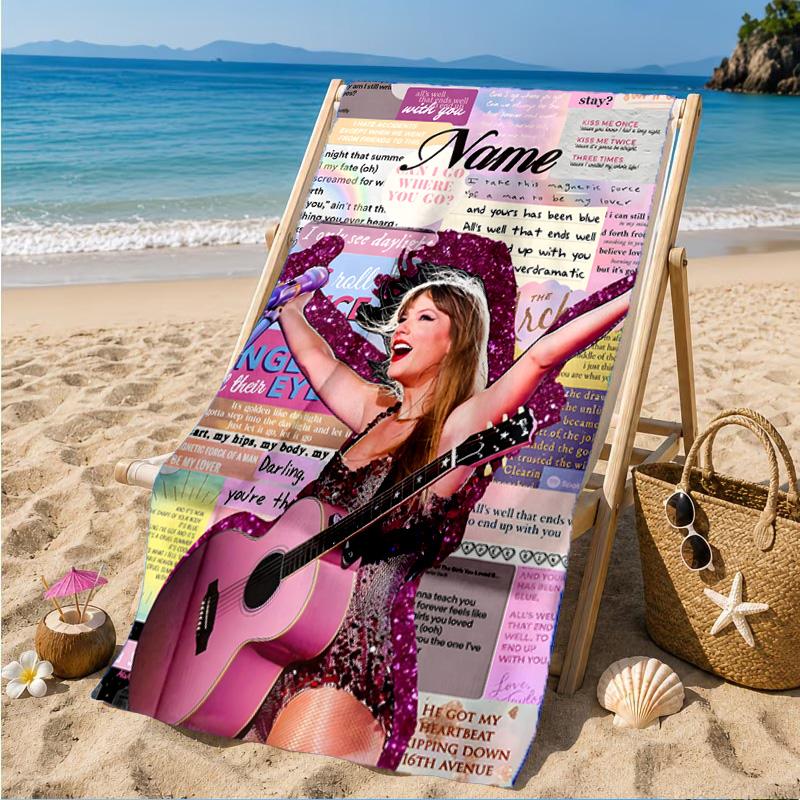 Personalisierbares Strandtuch mit Namen, Top-Sängerin Taylor, Mikrofaser-Strandtuch, Leicht für Sommerreisen, Schwimmbad-Fan, Geburtstagsgeschenk