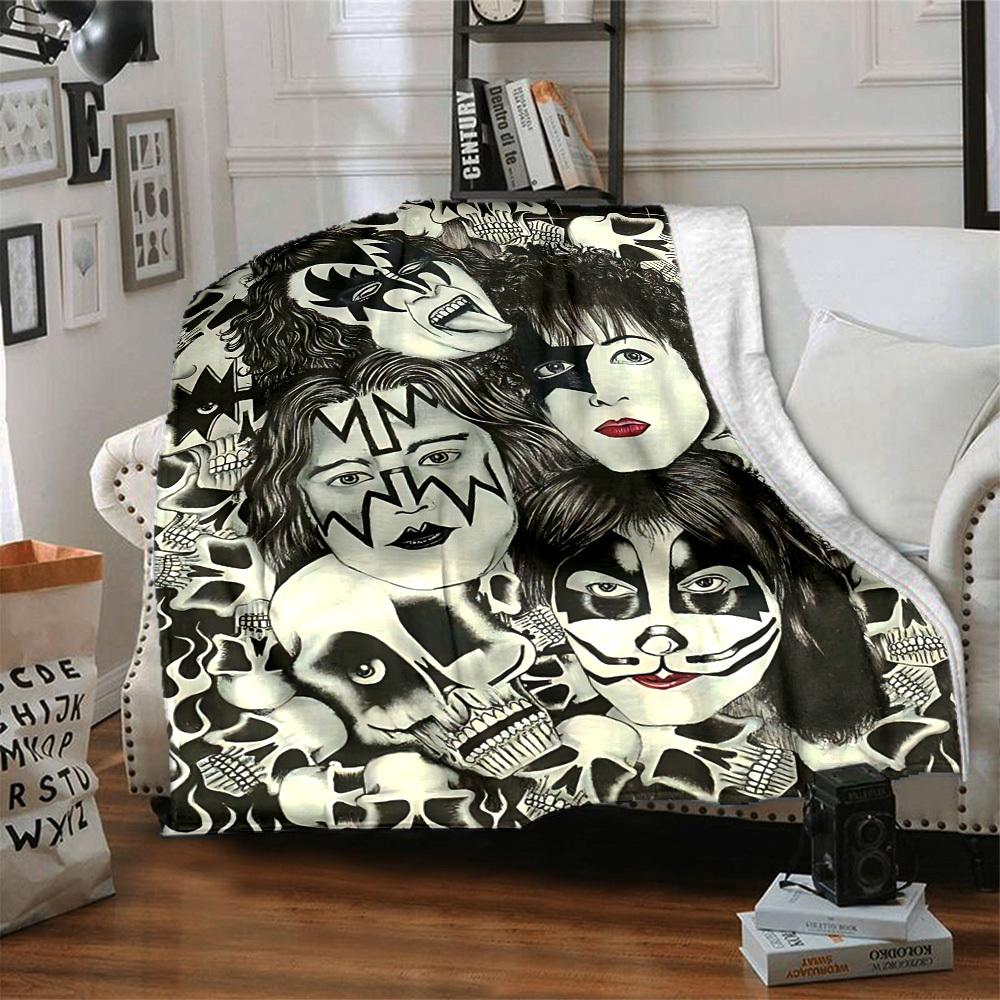 1pc Kiss Band Merchandise Flannel Blanket [Cozy Throw Blanket] For Sofa, Bed, Travel, Camping, Livingroom, Office, Couch, Chair, And Bed