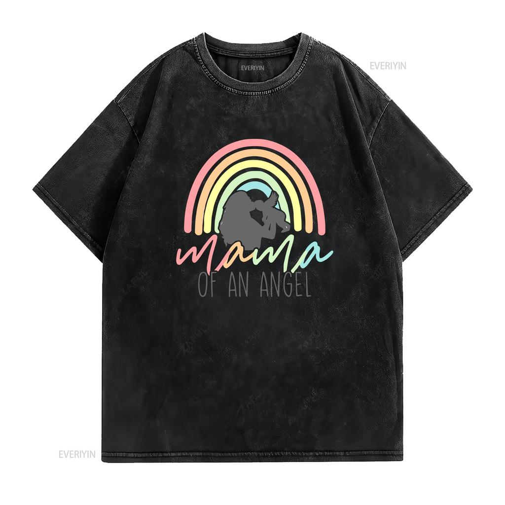Mama Of An Angel Pastel Rainbow Baby Loss Memorial Print Casual T Shirt Vintage Washed Graphic Fashion Slightly Soft
