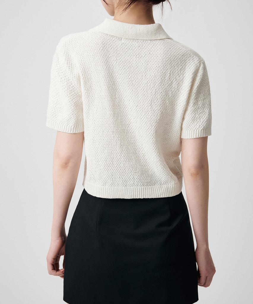 MUSINSA STANDARD WOMAN Women'S Linen Blend Textured Knitted Polo Shirt [Ivory]