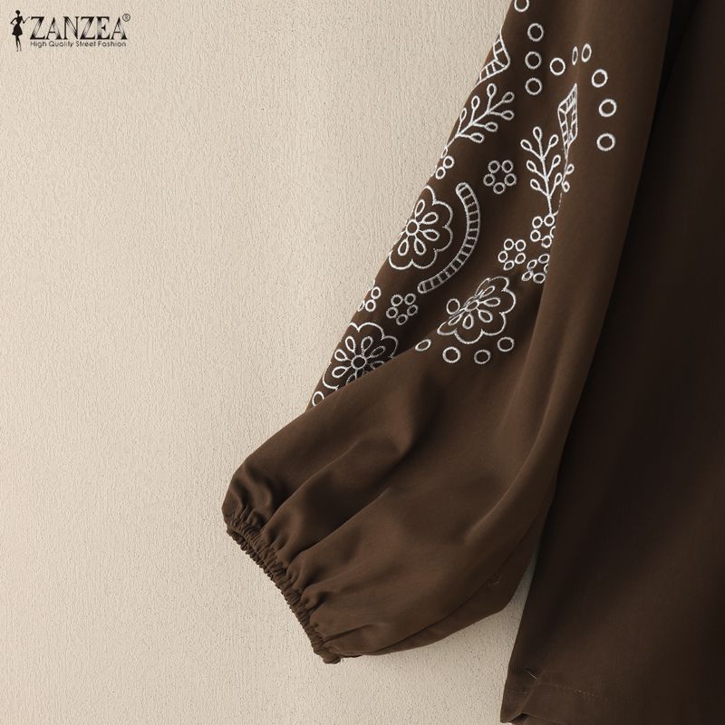 ZANZEA Women CasuaL V-Neck Loose Print Long Sleeve Blouse