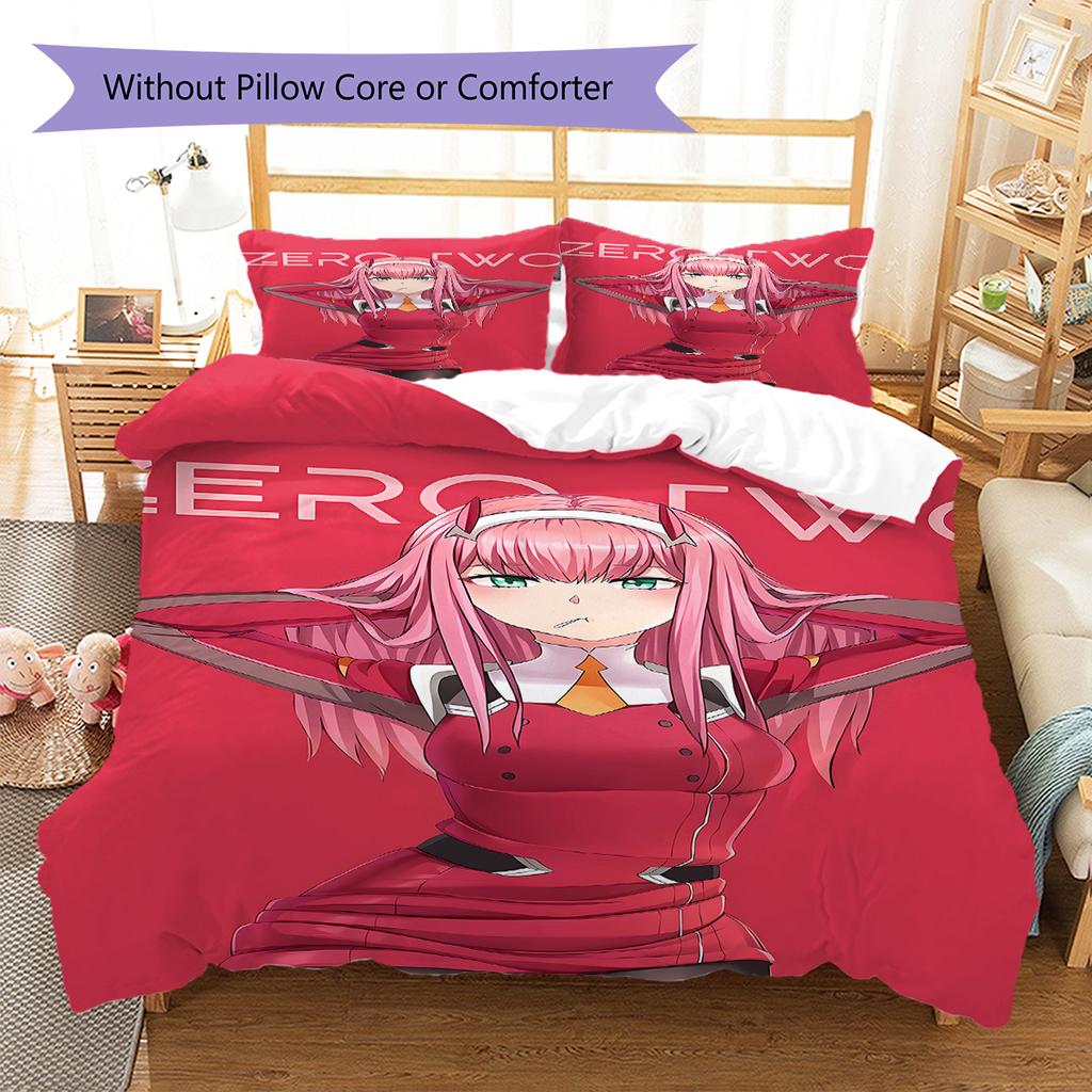 DARLING in the FRANXX Zero Two Pattern Bedding,Quilt Set Quilt Cover Pillowcase Home Birthday Gift (1 * duvet cover + 2 * pillowcase, without core)