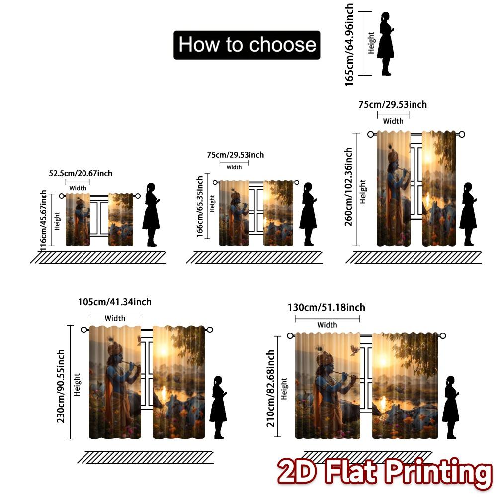 2pcs   2D FLAT PRINTING Curtains (Without Rod) Sunlit Harmony Chic Chic Curtains Polyester Curtains Thermal Insulation   and Room