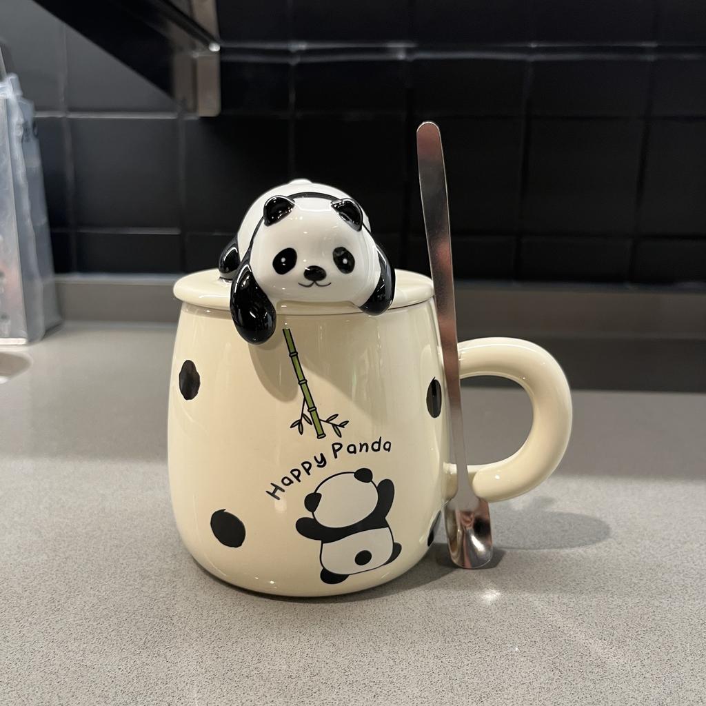 Lying Panda Ceramic Cup with Lid Water Cup Birthday Gift for Girls Travel Souvenir for Friends