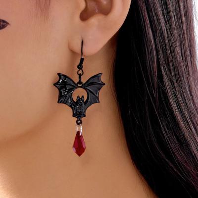 Classic Gothic Vampire Bat Earrings for Women Man Vintage Black Water Drops Crystal Bat Pendant Earrings Jewelry Accessories