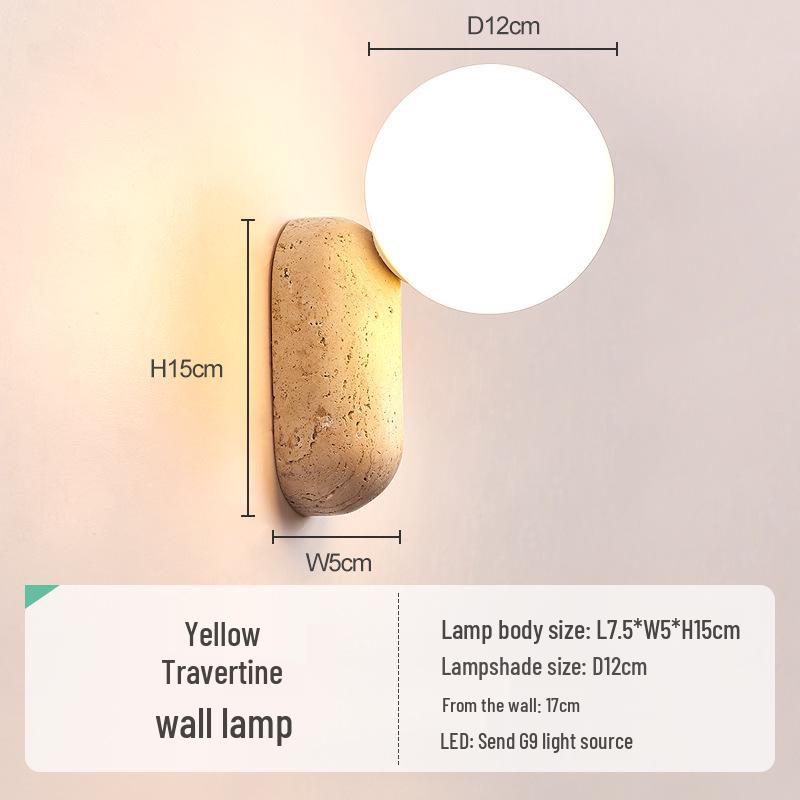 Wabi-sabi Style Yellow Travertine Wall Lamp for Bedroom, Courtyard, or Balcony - Waterproof Outdoor Light.
